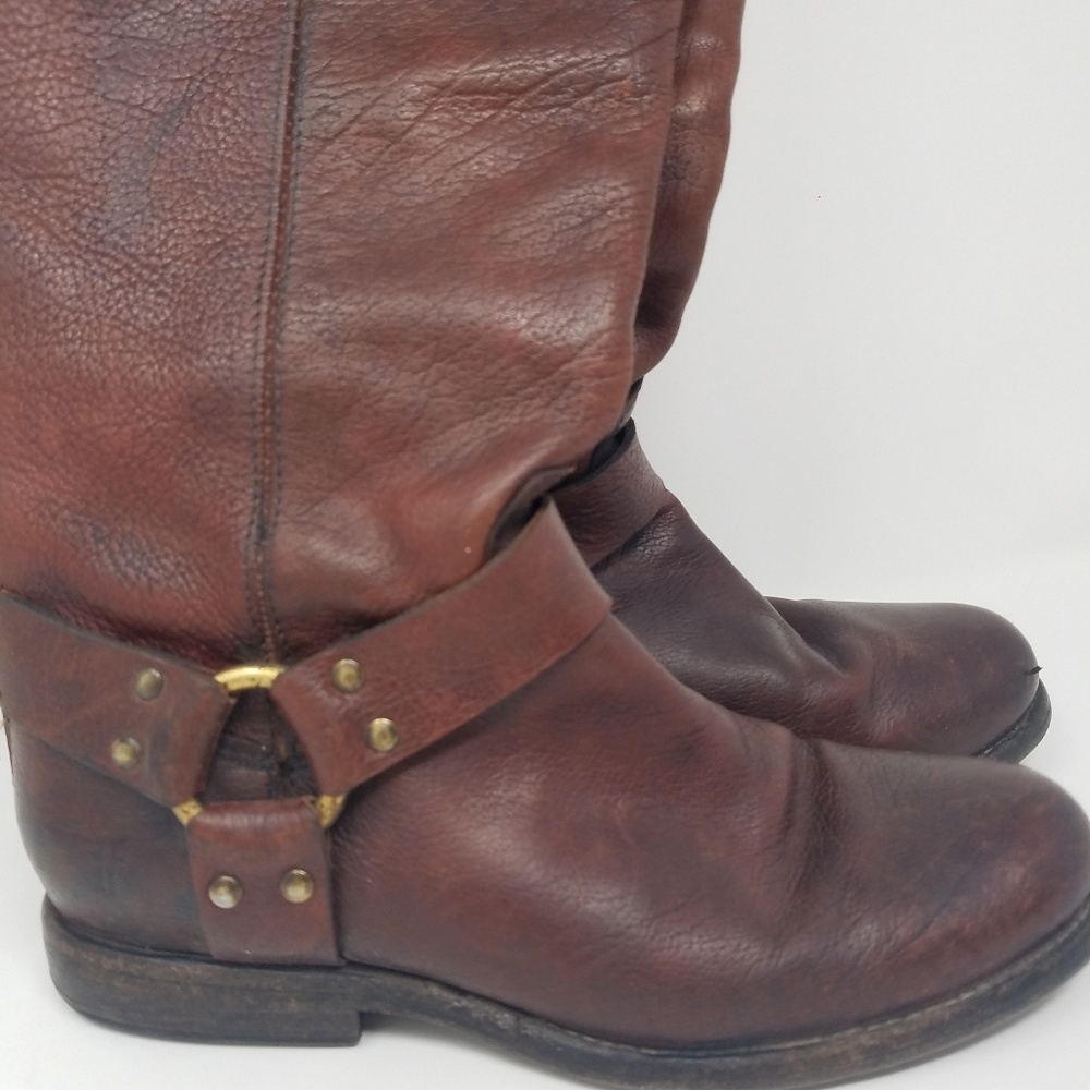 Frye women 7.5B brown Phillip Harness tall boots leather grunge equestrian - Picture 5 of 8